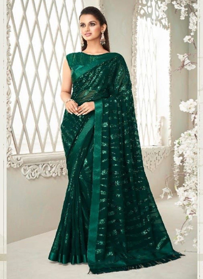 Green Hit Design TFH New Latest Party Wear Soft Georgette Saree Collection 6414